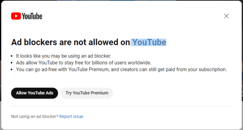YouTube introduces a test ban on ad blockers